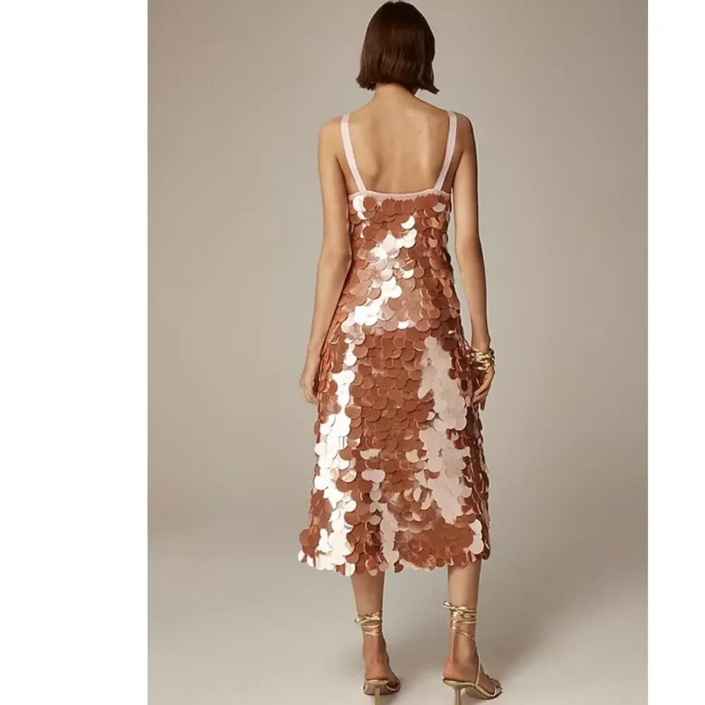 J. Crew Rose Gold Sequin Midi Slip Dress